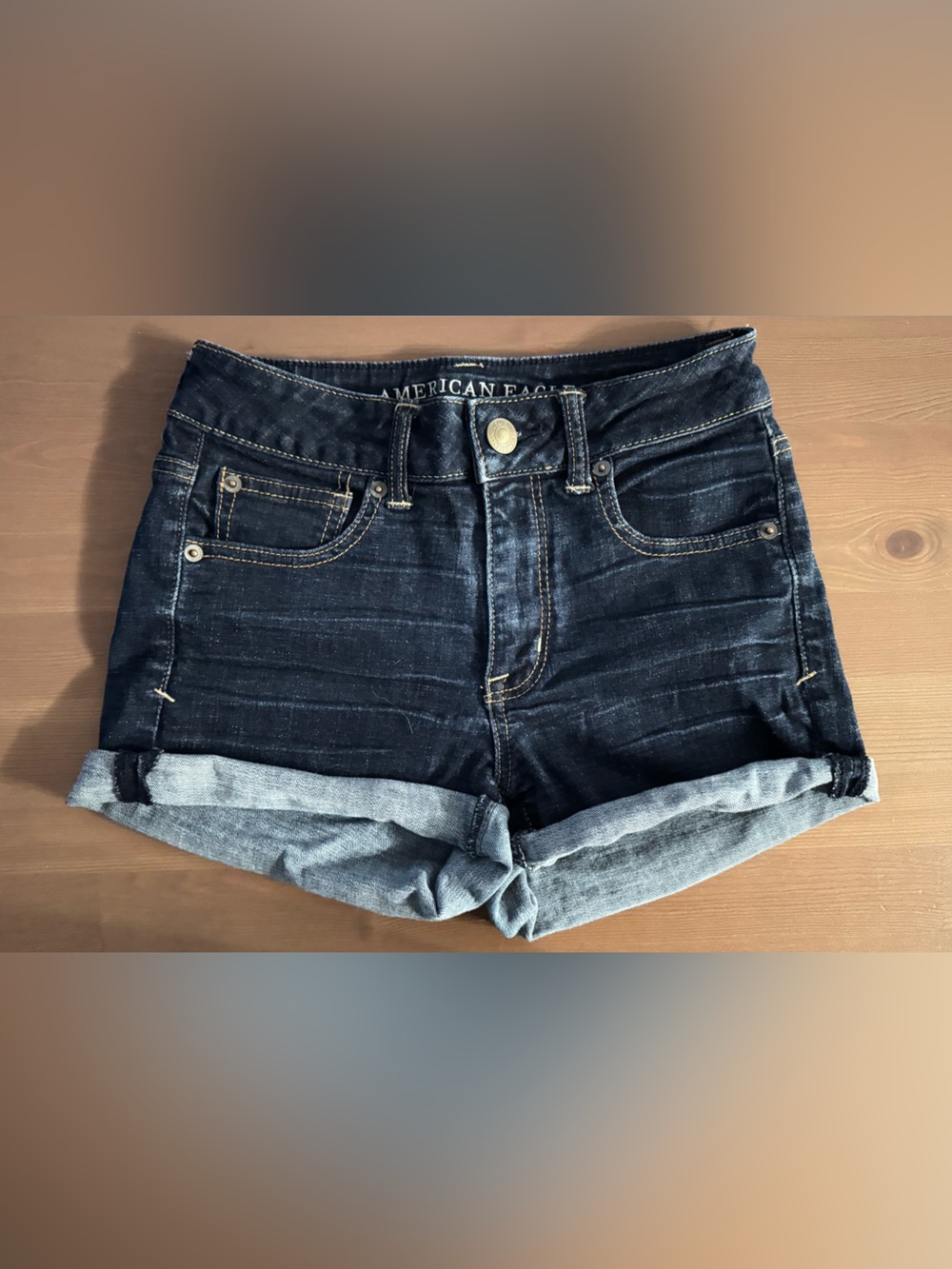 American Eagle Outfitters Dark Indigo Cuffed Denim Shorts - Women